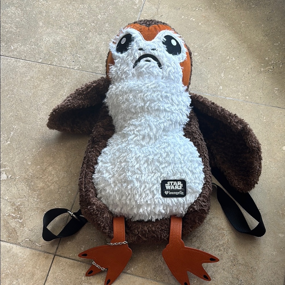 LOUNGEFLY Star Wars Porg Plush Bag with Brown and White Fur